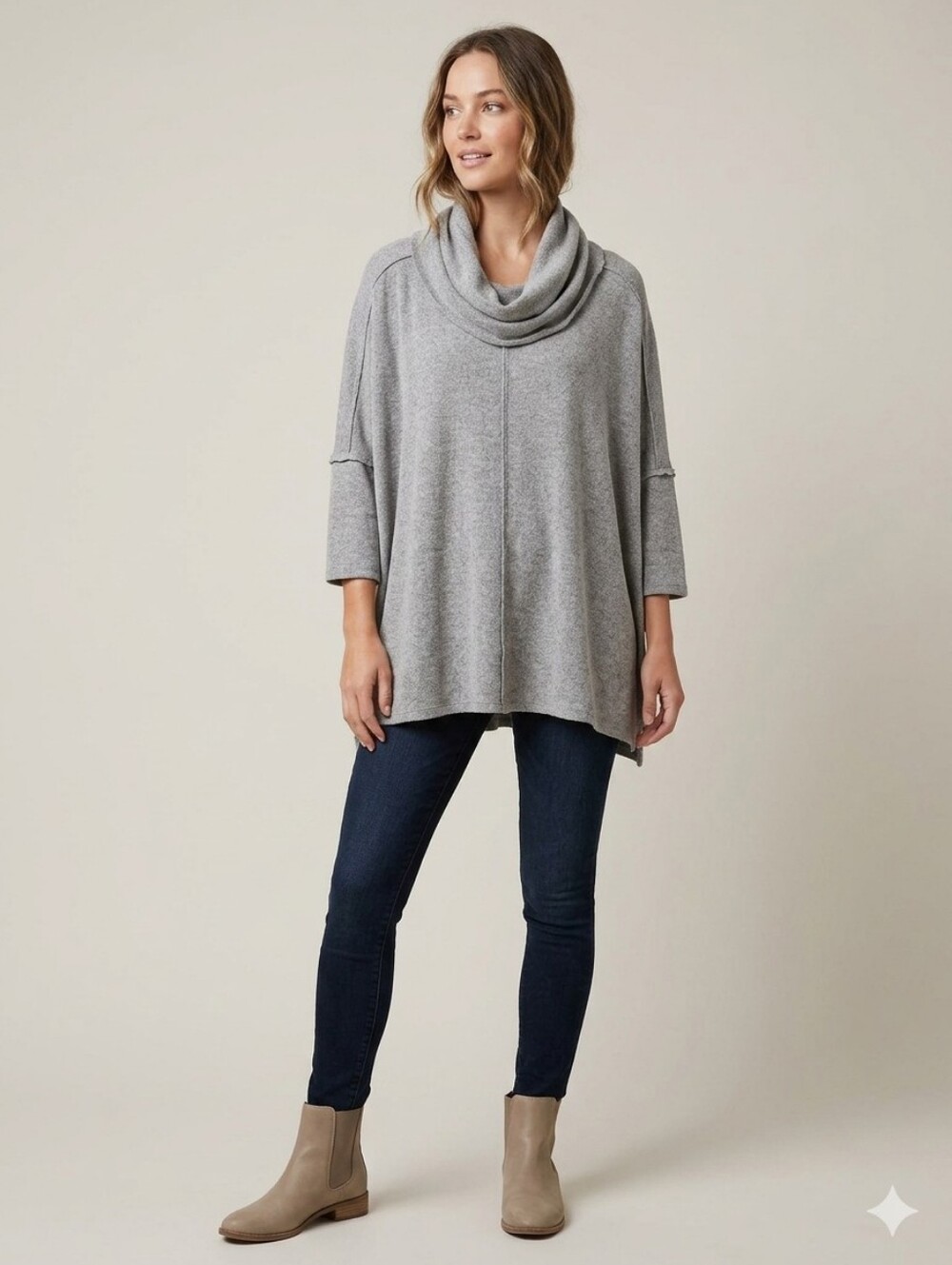 Easel Sweater Oversized Cowl Neck Poncho GRAY Size Medium